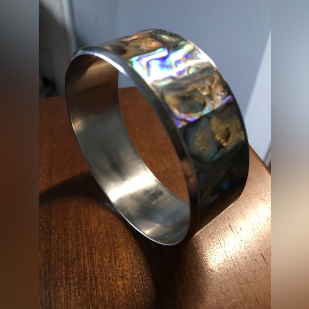 Silver Abalone Bangle Bracelet - Vintage